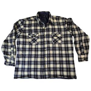 VTG Arrow Sportswear Button‎ Shirt Large Plaid Wool Quilt Lined Flannel Jacket